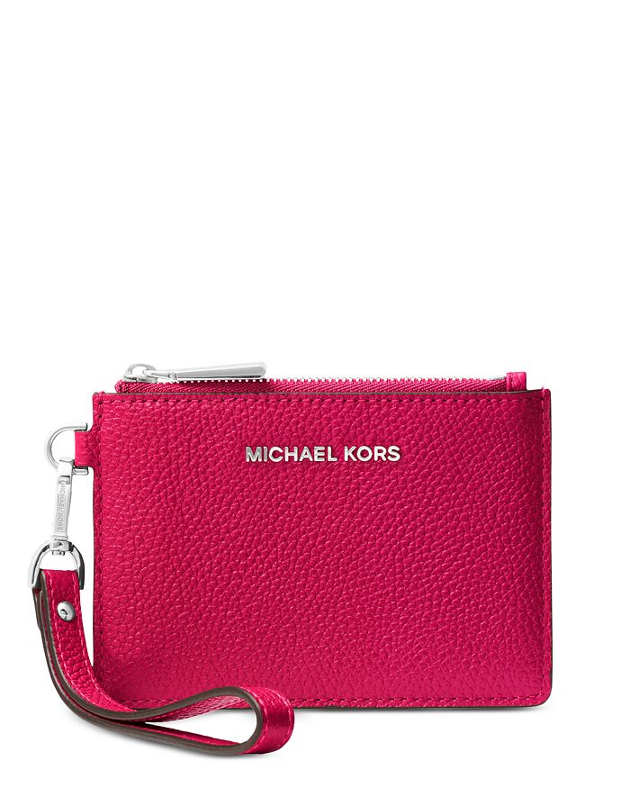 Michael Michael Kors Small Leather Wristlet In Dark Raspberry/silver