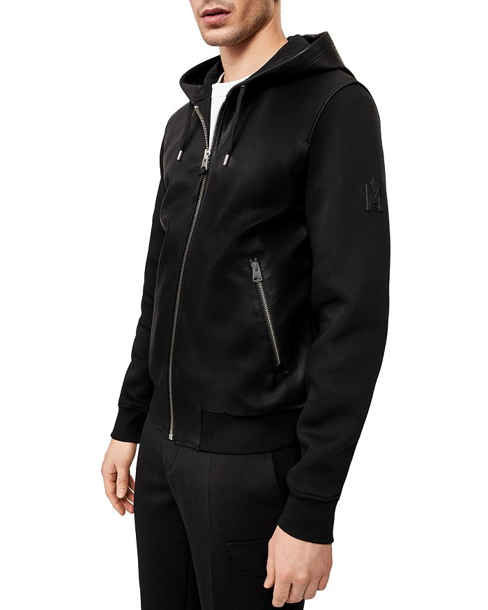 Mackage Hooded Mixed-media Leather Bomber Jacket In Black