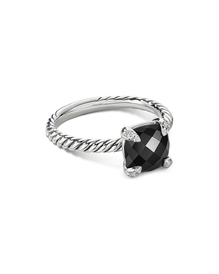 David Yurman Chatelaine Ring With Black Onyx And Diamonds In Black/silver