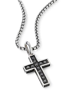 Sterling Silver Cross Pendant with Pav&eacute; Black Diamonds