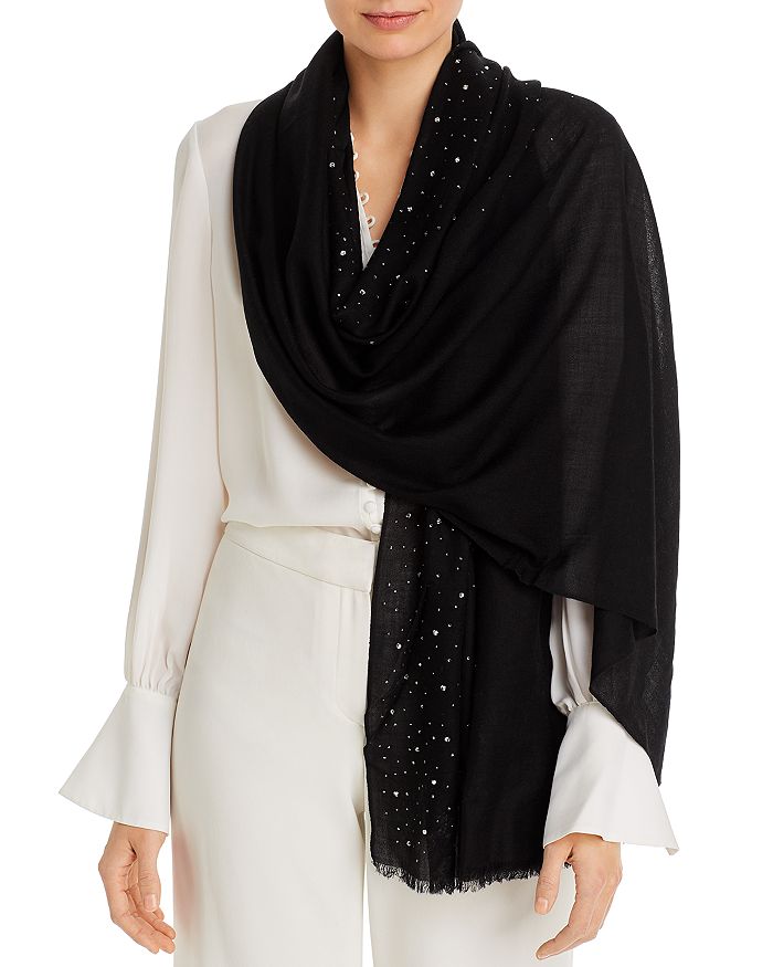 Fraas Solid Sparkle Wool & Cashmere Wrap Scarf In Black