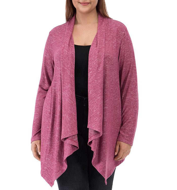 B Collection By Bobeau Curvy Ami Open Waterfall Cardigan In Cassis