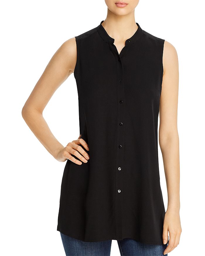 Eileen Fisher Mandarin-Collar Silk Sleeveless Shirt | Bloomingdale's
