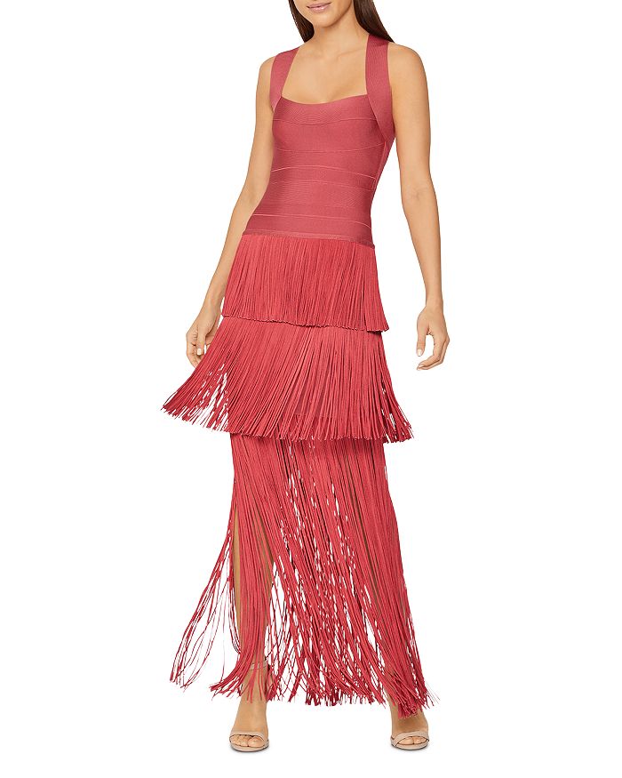 HERVE LEGER TIERED FRINGED GOWN,FRI8284839