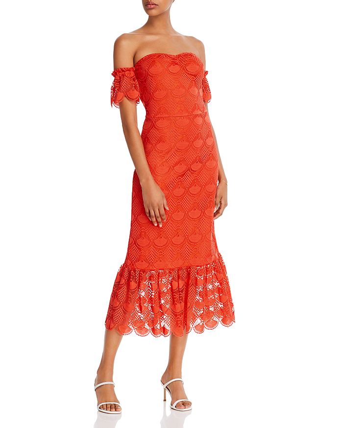 Aqua Lace Off-the-shoulder Dress - 100% Exclusive In Orangey Coral