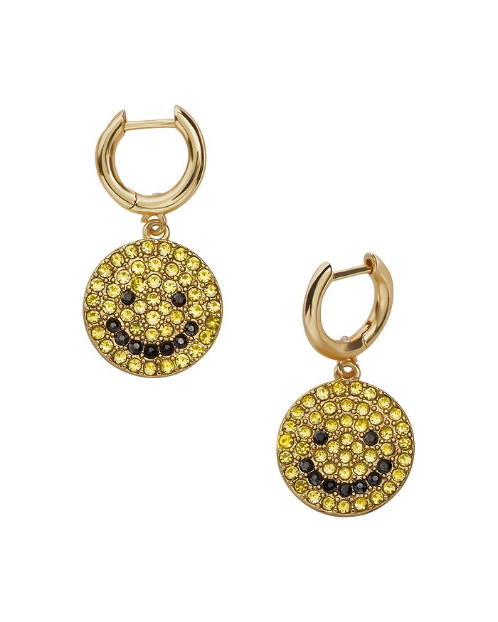 BAUBLEBAR SMILES GOLD-TONE YELLOW & WHITE PAVE HAPPY FACE DROP EARRINGS,32601