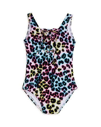 Peixoto Girls' Mia Leopard Print Lace-Up One-Piece Swimsuit - Little ...