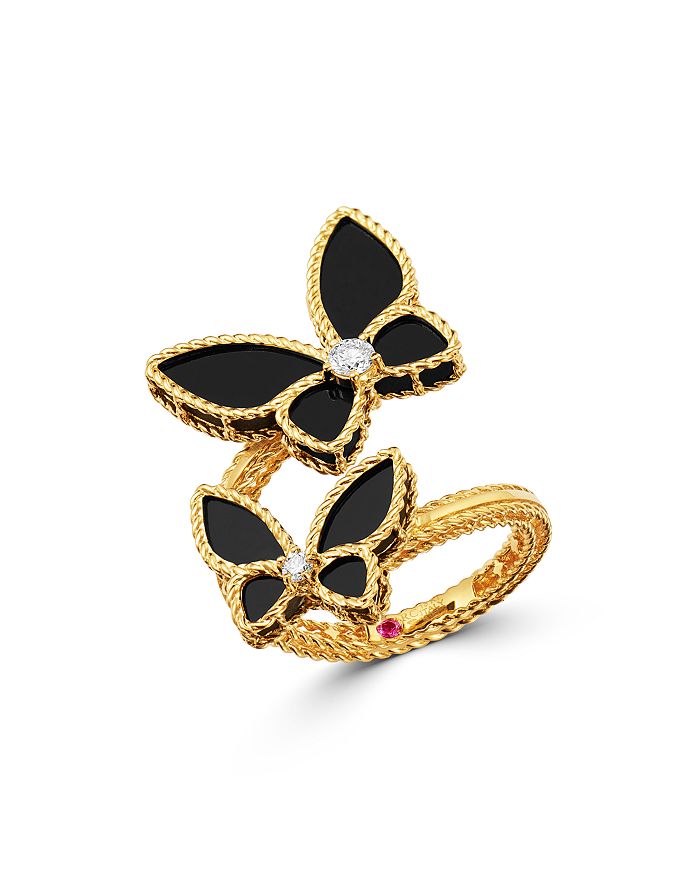 Roberto Coin 18k Yellow Gold Onyx & Diamond Butterfly Bypass Ring - 100% Exclusive In Black/gold