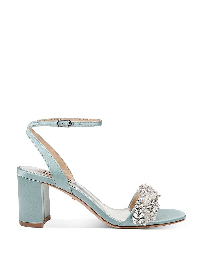 Badgley Mischka Clara Embellished Sandal In Blue Radiance Satin | ModeSens