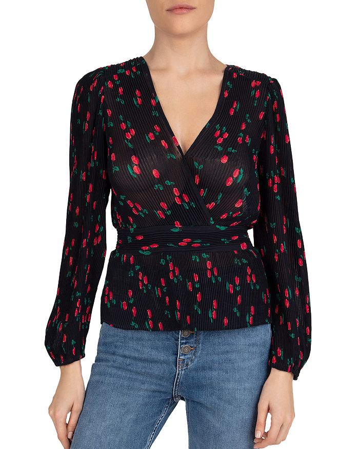 The Kooples Navy Blue Wrap Top With Cherry Motif In Ble | ModeSens