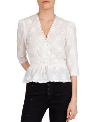 The Kooples 3-D Flowers Crossover Cotton Top | Bloomingdale's