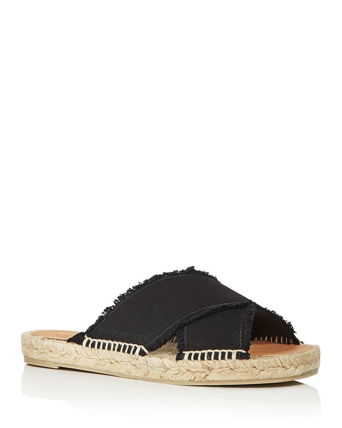 Castaã±er Palmera Crisscross Frayed Espadrille Slide Sandals In Negro