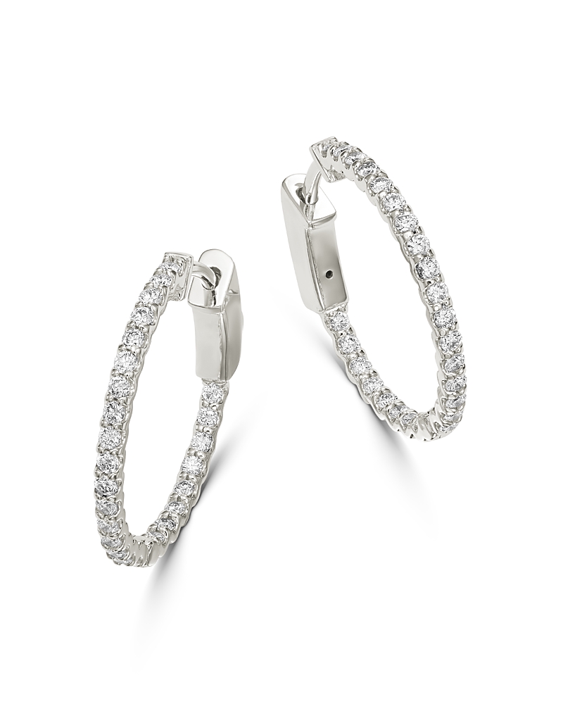 Bloomingdale's Fine Collection Micro-pave Diamond Inside Out Hoop Earrings in 14K White Gold, 0.5 tcw