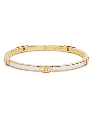 Tory Burch Serif-t Stackable Bangle Bracelet In Gold/white