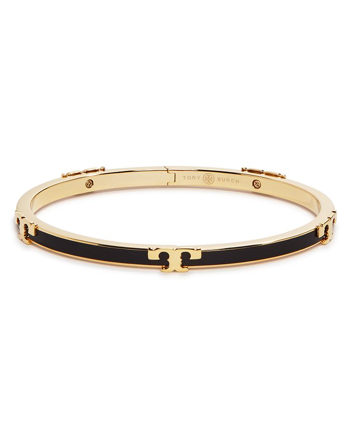 Tory Burch Serif-t Stackable Bangle Bracelet In Gold/black