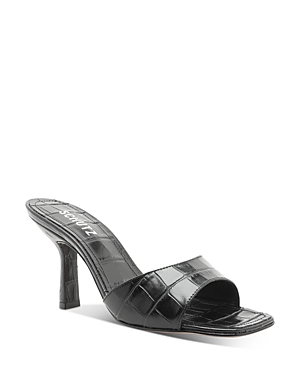 Shop Schutz Women's Posseni High Heel Slide Sandals In Black Croc Embossed