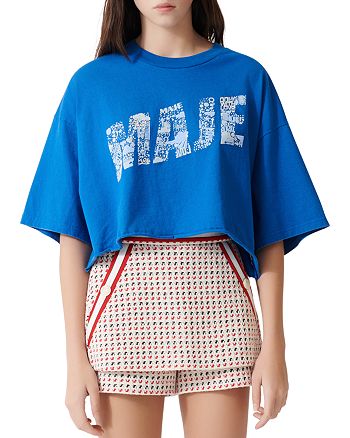 Maje Tike Oversized Cropped Graphic Print Tee | Bloomingdale's
