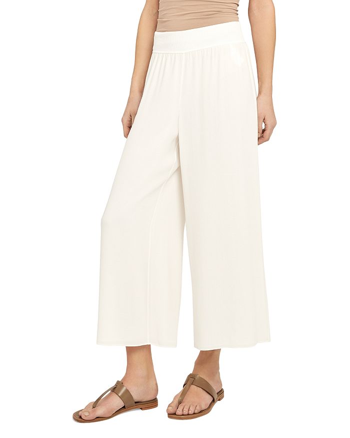 Theory Ribbed Viscose Crepe Wide Leg Cropped Pants In Ivory