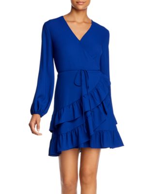 blue ruffle wrap dress
