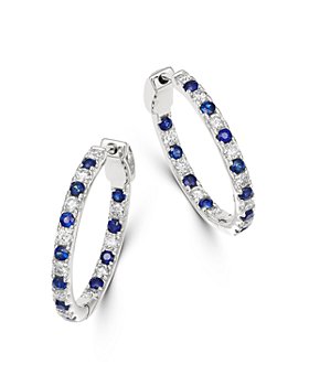 Bloomingdale's - Blue Sapphire and Diamond Inside Out Hoop Earrings in 14K White Gold - 100% Exclusive