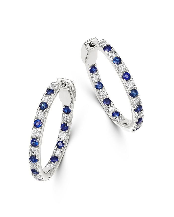 Bloomingdale's Blue Sapphire And Diamond Inside Out Hoop Earrings In 14k White Gold - 100% Exclusive In Blue/white