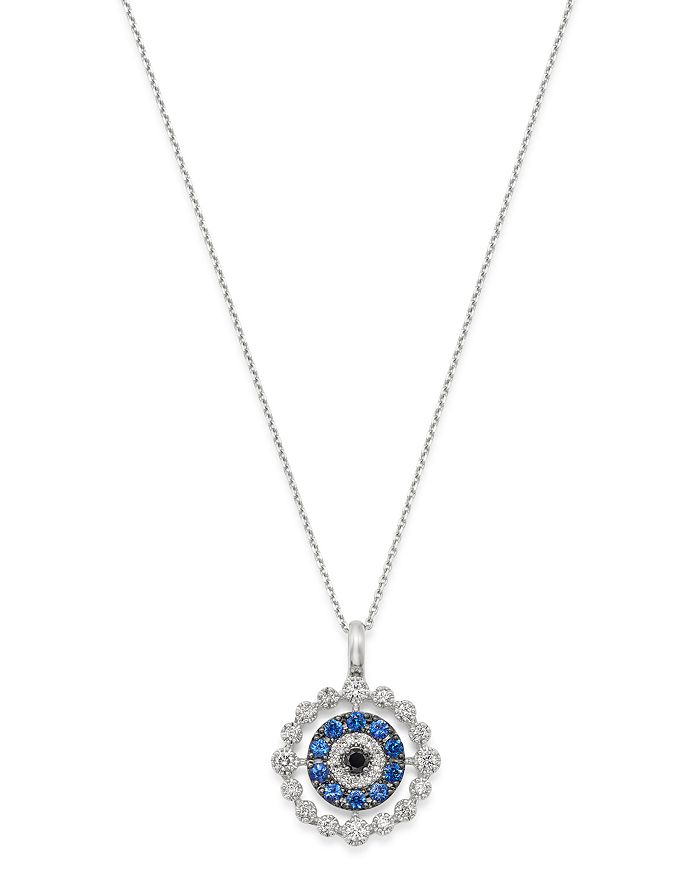 Bloomingdale's Blue Sapphire & Diamond Evil Eye Pendant Necklace In 14k Yellow Gold, 18 - 100% Exclusive In Blue/white