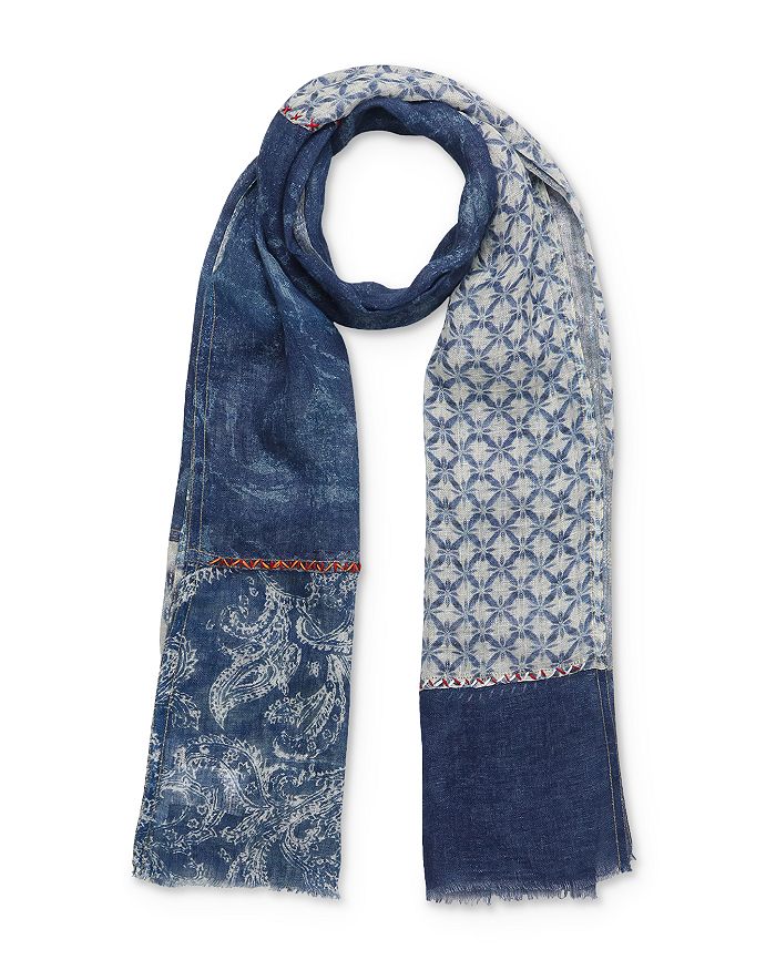 Gerard Darel India Embroidered Linen Scarf In Blue