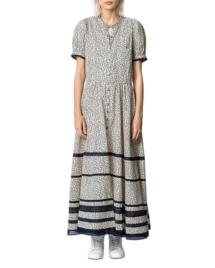 Zadig Voltaire Regard Floral Print Striped Cotton Maxi Dress