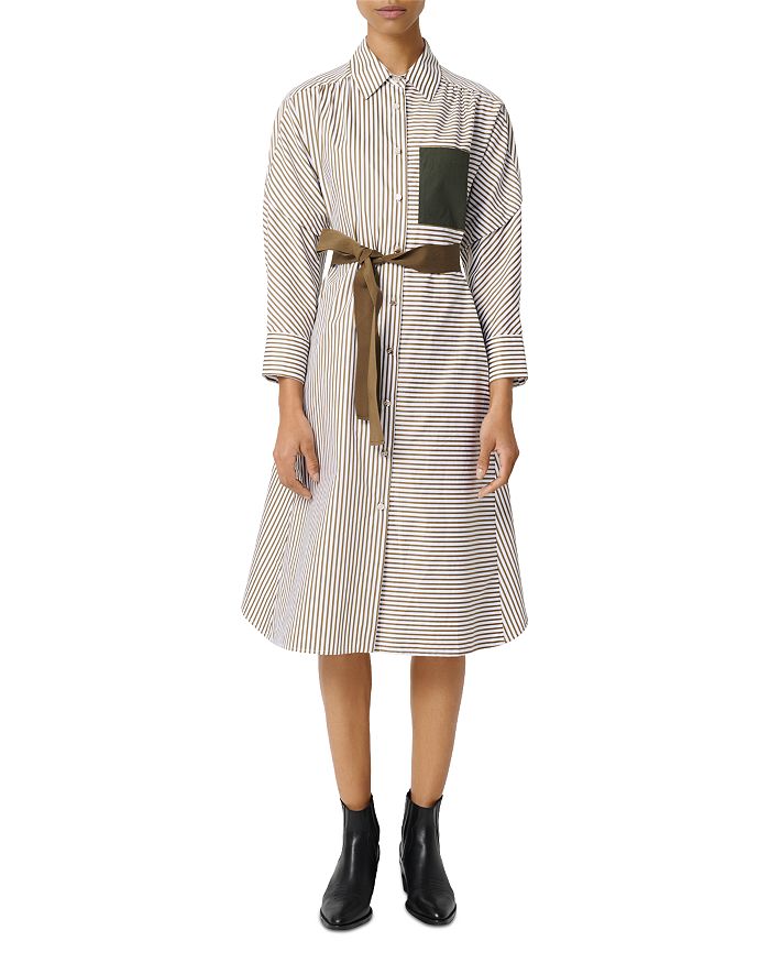 MAJE RILULA COLOR-BLOCKED SHIRT DRESS,MFPRO01181