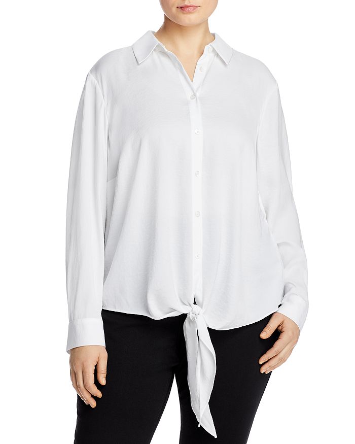 Michael Michael Kors Plus Button-down Tie Hem Blouse In White