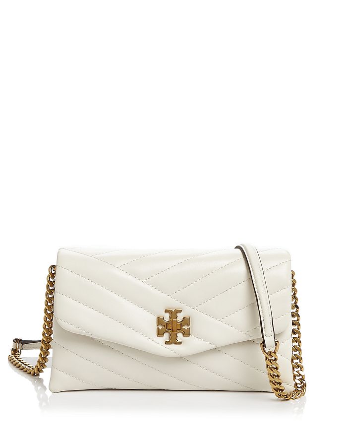 Tory Burch Kira Chevron Leather Chain Wallet In New Ivory