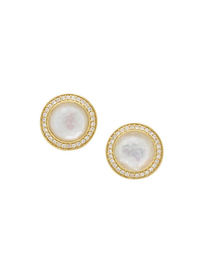 Ippolita 18k Yellow Gold Lollipop Mother-of-pearl & Rock Crystal Doublet & Diamond Stud Earrings In White/gold