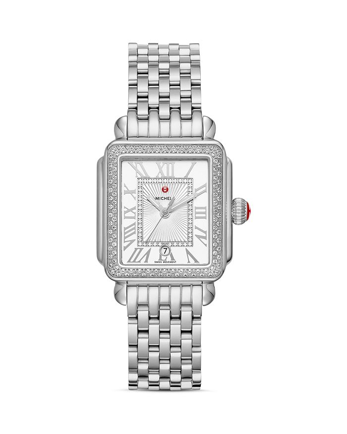 Shop Michele Deco Madison Mid Watch, 29mm In White/silver