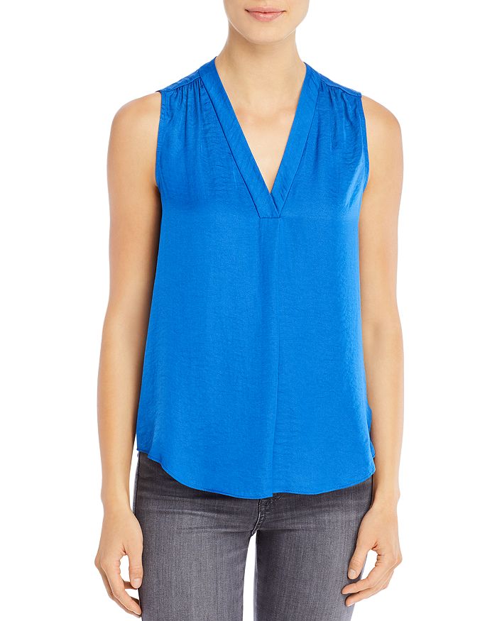 Vince Camuto V-neck Rumple Satin Blouse In Dusk Blue