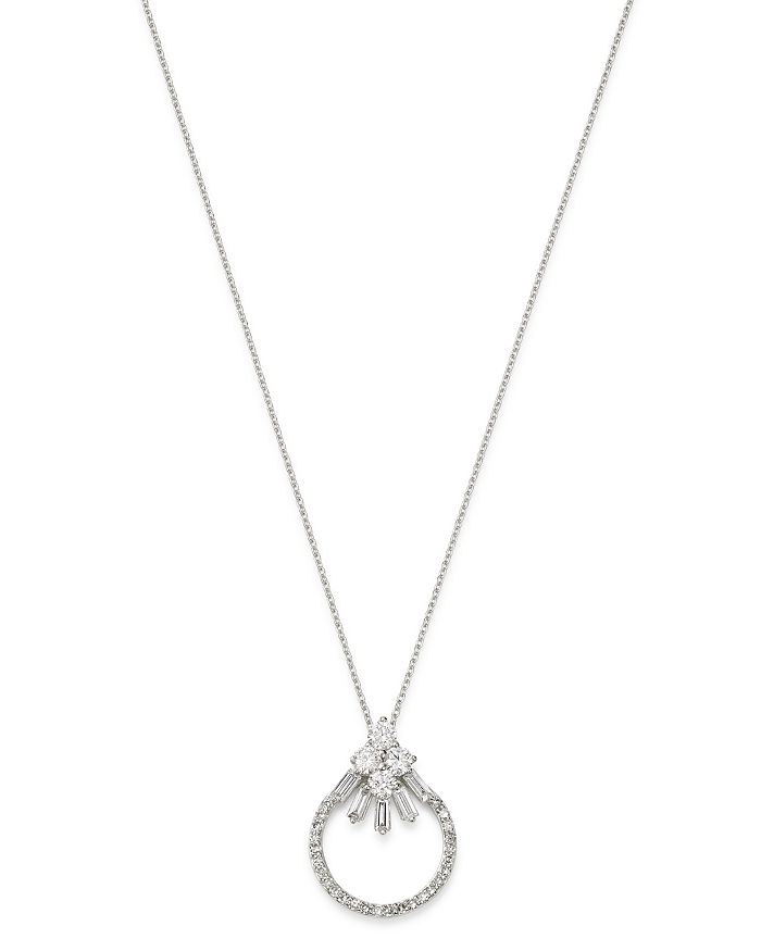 Bloomingdale's Diamond Baguette Cluster Circle Pendant Necklace In 14k White Gold, 0.3 Ct. T.w.