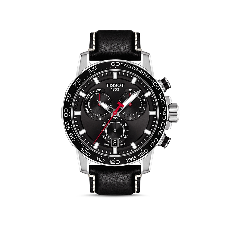 Tissot Supersport Chronograph Leather Strap Watch, 45.5mm In Black/black