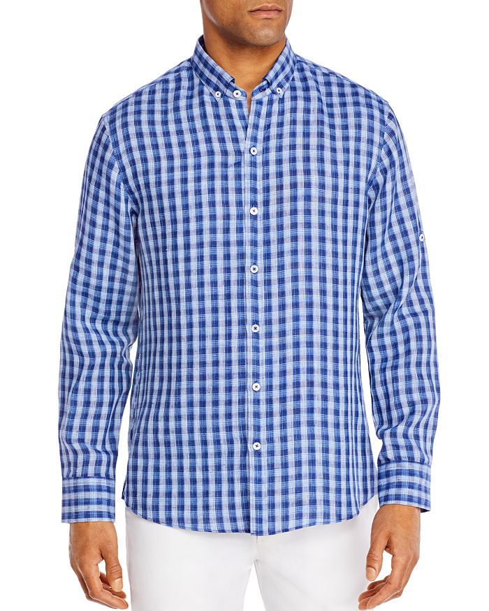 Zachary Prell Bonner Linen Check Regular Fit Button Down Shirt ...
