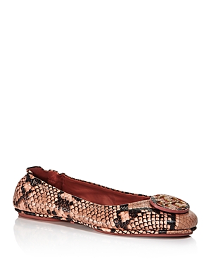 Tory Burch Women's Minnie Travel Ballet Flats In Croc Embossed Blush