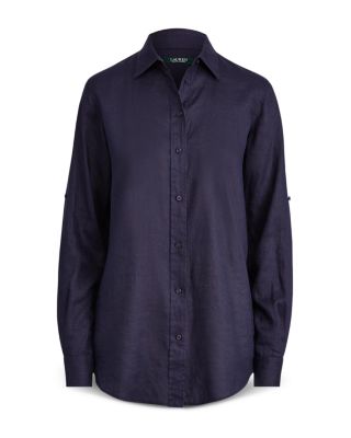 Linen Long Sleeve Collared Button Down Shirt, Regular & Petite