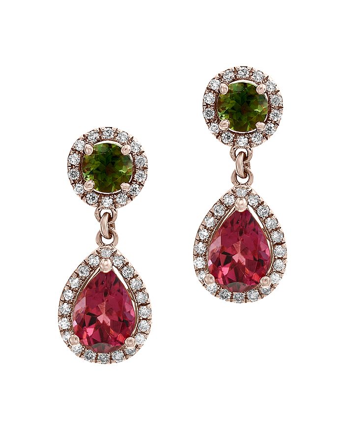 Bloomingdale's Multicolor Tourmaline & Diamond Drop Earrings In 14k Rose Gold - 100% Exclusive In Red/white