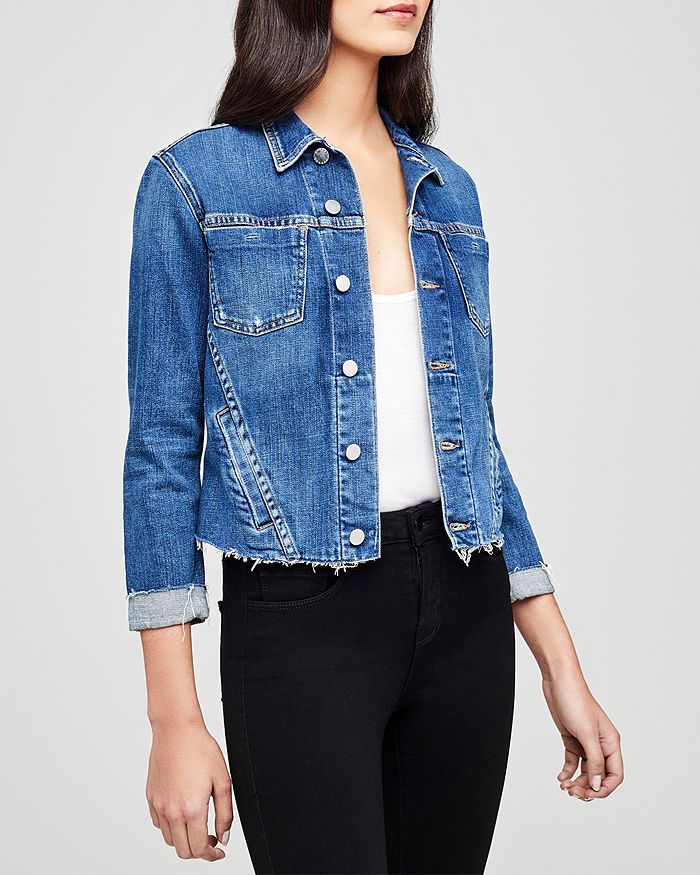 Shop L Agence L'agence Janelle Slim-fit Raw Denim Jacket In Authentique