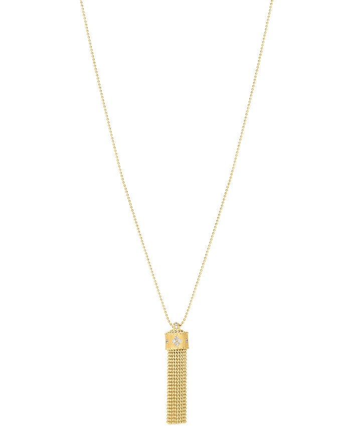 Shop Roberto Coin 18k Yellow Gold Princess Diamond Tassel Pendant Necklace, 33 In White/gold