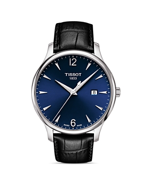 TISSOT TRADITION BLACK LEATHER STRAP WATCH, 42MM,T0636101604700
