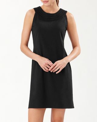 black embroidered shift dress