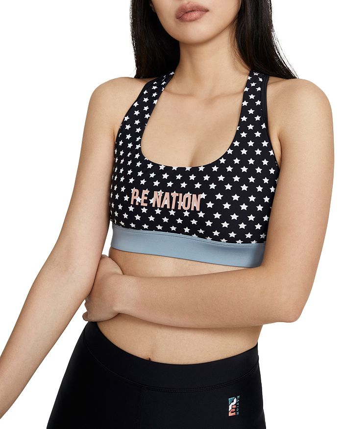 P.e Nation Dominion Printed Stretch Sports Bra In Black