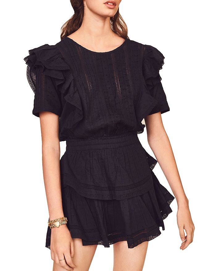Shop Loveshackfancy Natasha Short Sleeve Eyelet Mini Dress In Black