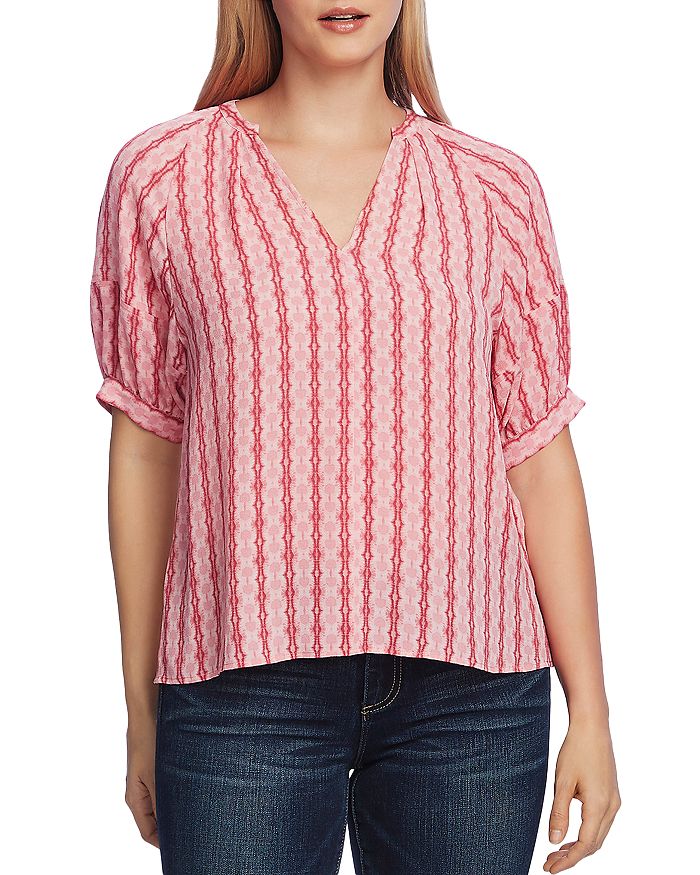 VINCE CAMUTO PRINTED ELBOW-SLEEVE BLOUSE,9130043