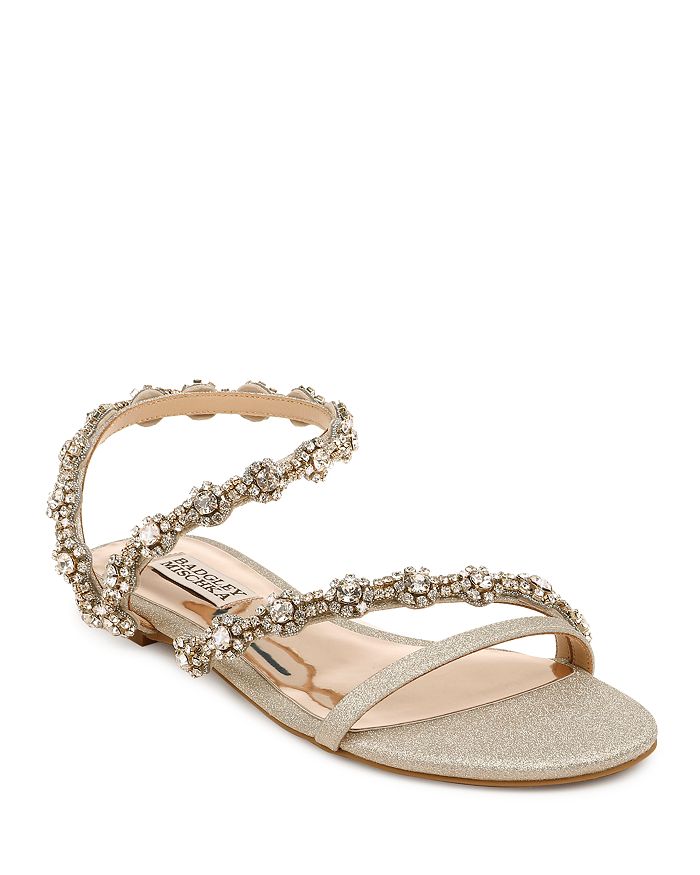 Badgley Mischka Women's Zia Crystal Embellished Glitter Slide Sandals In Platino Glitter