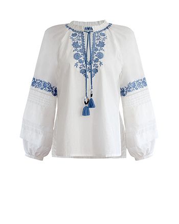 BCBGMAXAZRIA Embroidered Peasant Blouse | Bloomingdale's