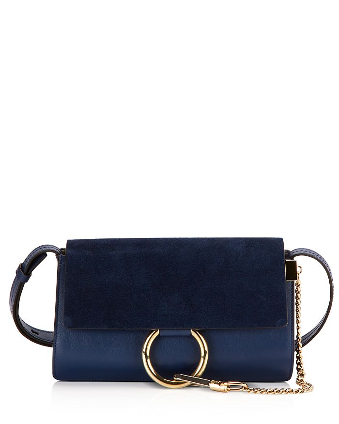 Chloé Faye Small Leather Shoulder Bag In Deep Ocean/silver/gold